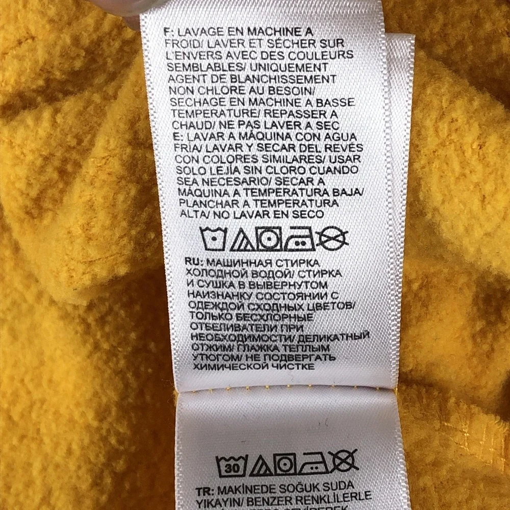 The North Face Hoodie Mens Large Yellow Graphic Fleece Pullover Back Logo